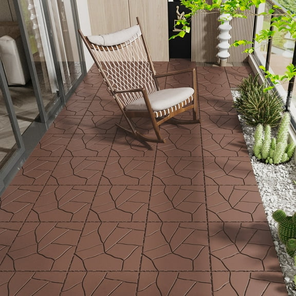 Miniyam 44 Pcs Interlocking Deck Tiles, 12" x 12", Polypropylene, for Outdoor, Patio Balcony, Brown