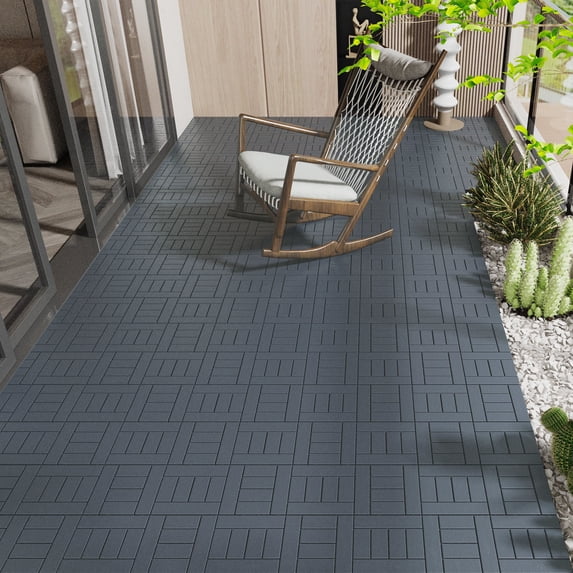 Miniyam 44 Pcs Interlocking Deck Tiles, 12" x 12", Polypropylene, for Outdoor Balcony Garden Gray