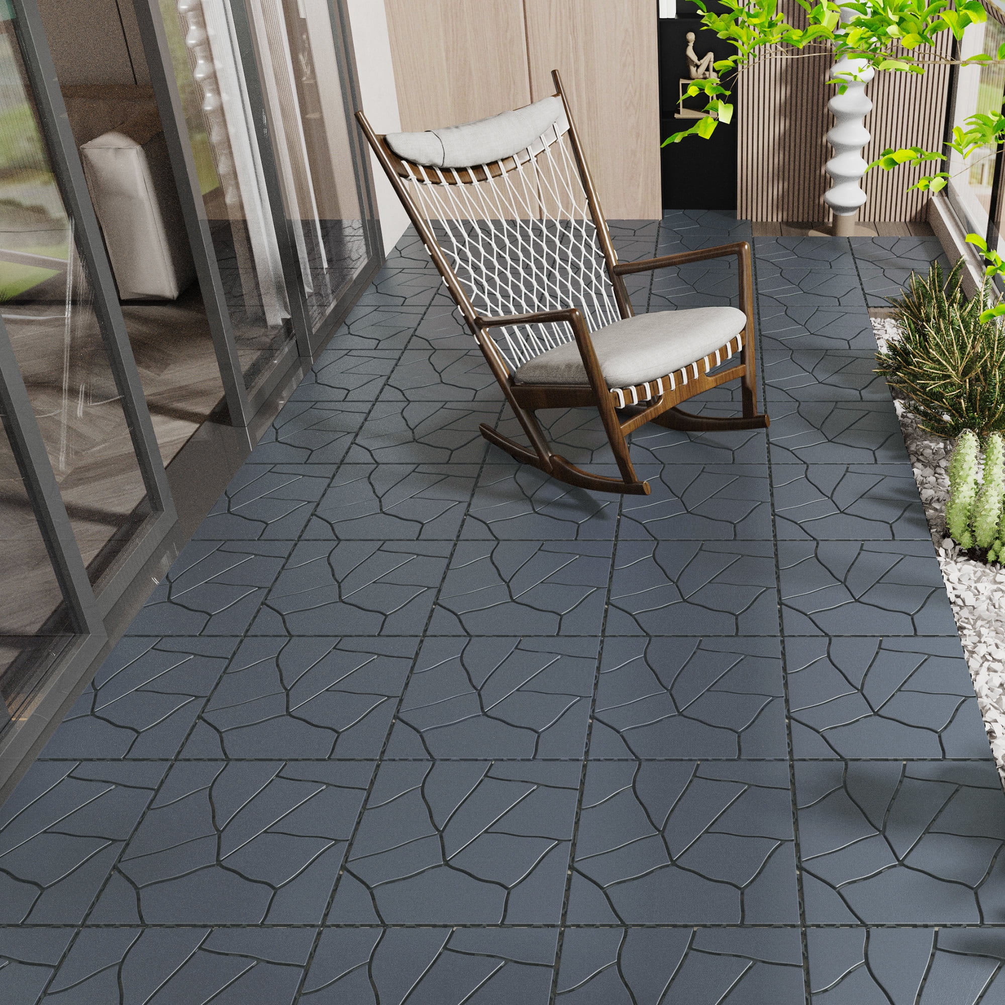 Miniyam 44 Pcs InterlockingDeck Tiles, 12"x 12"Polypropylene, for OutdoorBalcony Garden Gray，Stone Texture
