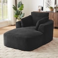 thumbnail image 1 of Miniyam 45 x 64 inch Black Oversized Chaise Lounge Chair Indoor, Corduroy Upholstered Modern Sofa Couch, No Assembly Required, Comfy Sleeper Sofa for Living Room/Dorm/Apartment, 1 of 7