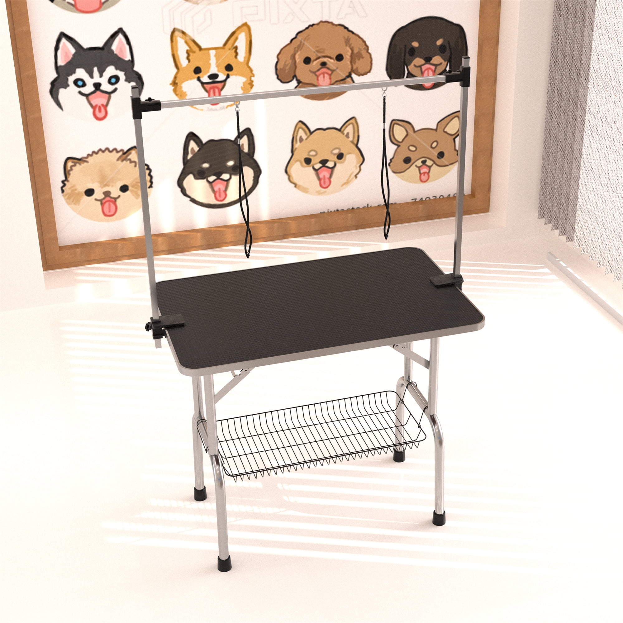 Miniyam 46" Folding Dog Pet Grooming Table, Weight Capacity: 300lbs, Black