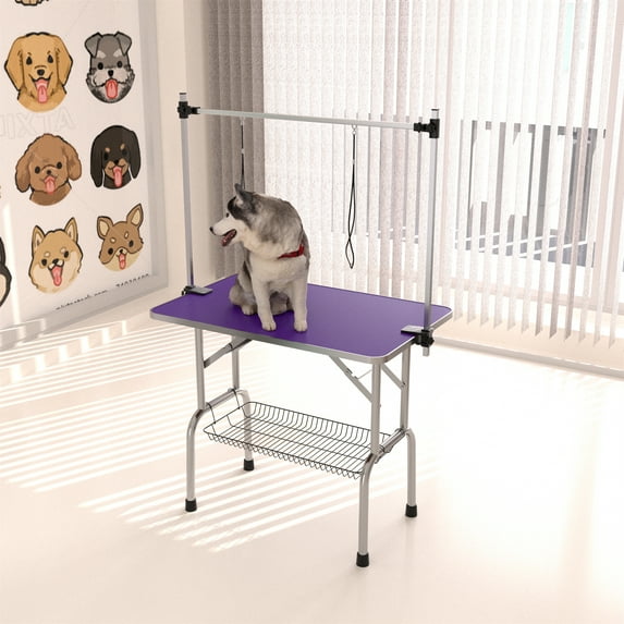 Miniyam 46" Folding Dog Pet Grooming Table, Weight Capacity: 300lbs, Purple