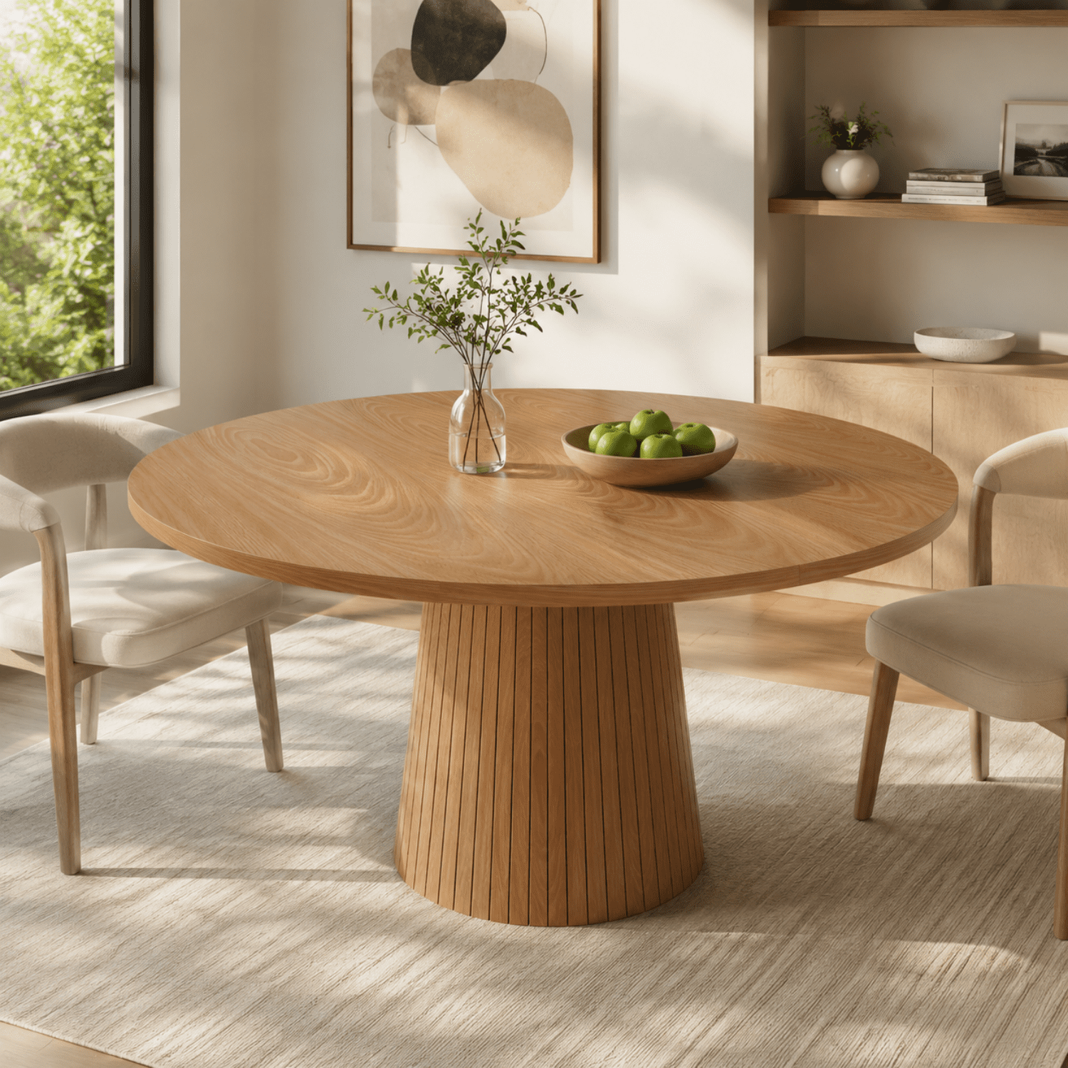 Miniyam 47 Inch Round Dining Table for 4, Modern Pedestal Kitchen for Small Spaces, Oak