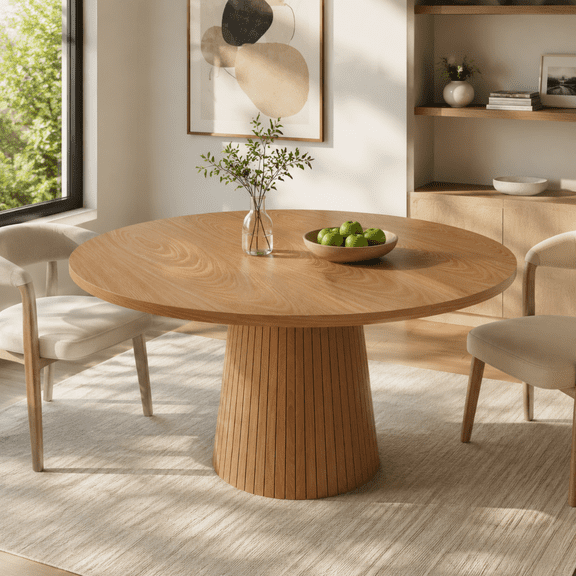 Miniyam 47 Inch Round Dining Table for 4, Modern Pedestal Kitchen for Small Spaces, Oak