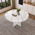 thumbnail image 1 of Miniyam 47" Round Dining Table for 4-6 People, Modern Pedestal Base White Marble Look MDF Dining Room Table for Kitchen, Apartment, 1 of 7