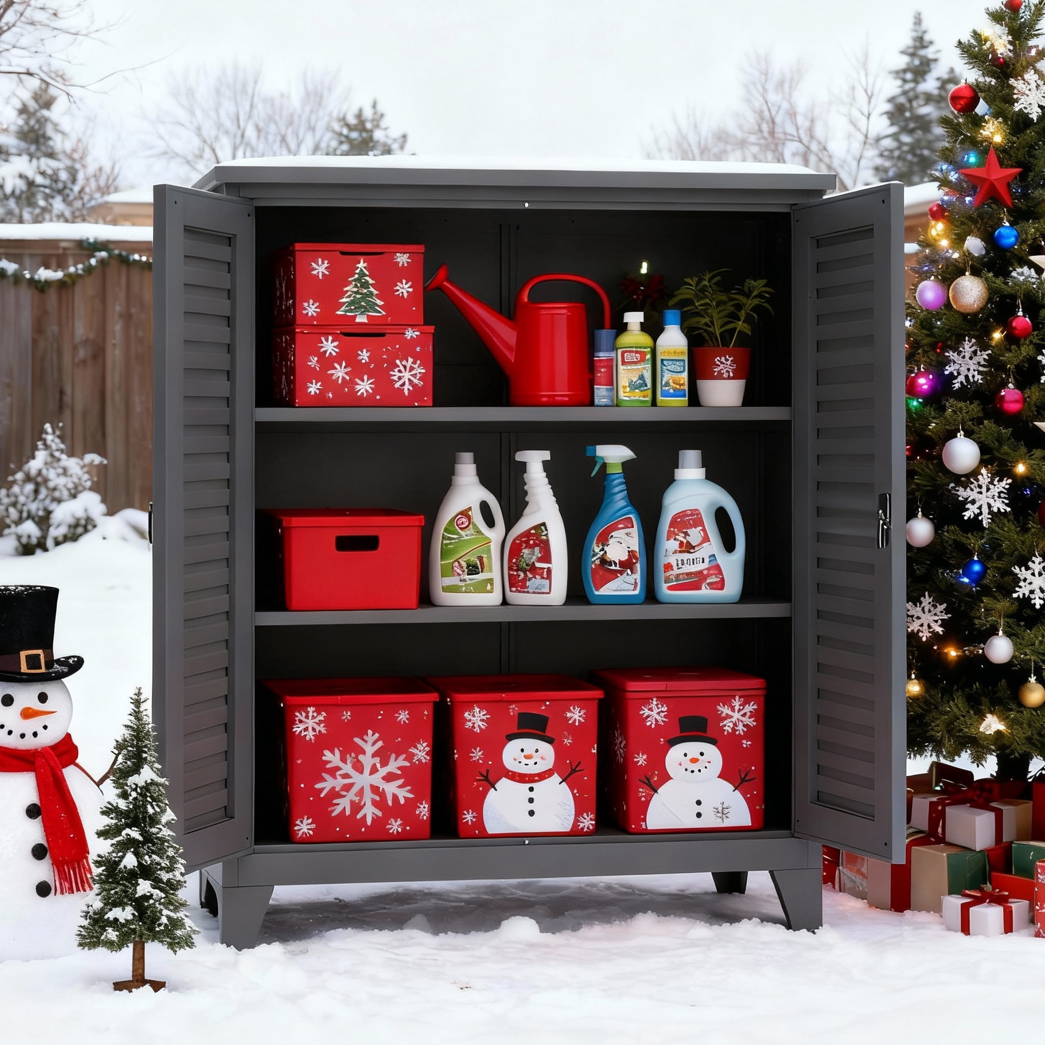 Miniyam 47" Tall Metal Tool Storage Cabinet with Storage Space for Garage, Warehouse, Garden, Office, Living Room, Utility Room