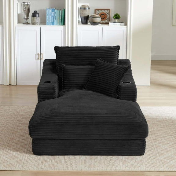 Miniyam 47 in Modern Chaises with Cushion, Black Compression Sofa Lounge Chair for Living Room, Bedroom, Apartment