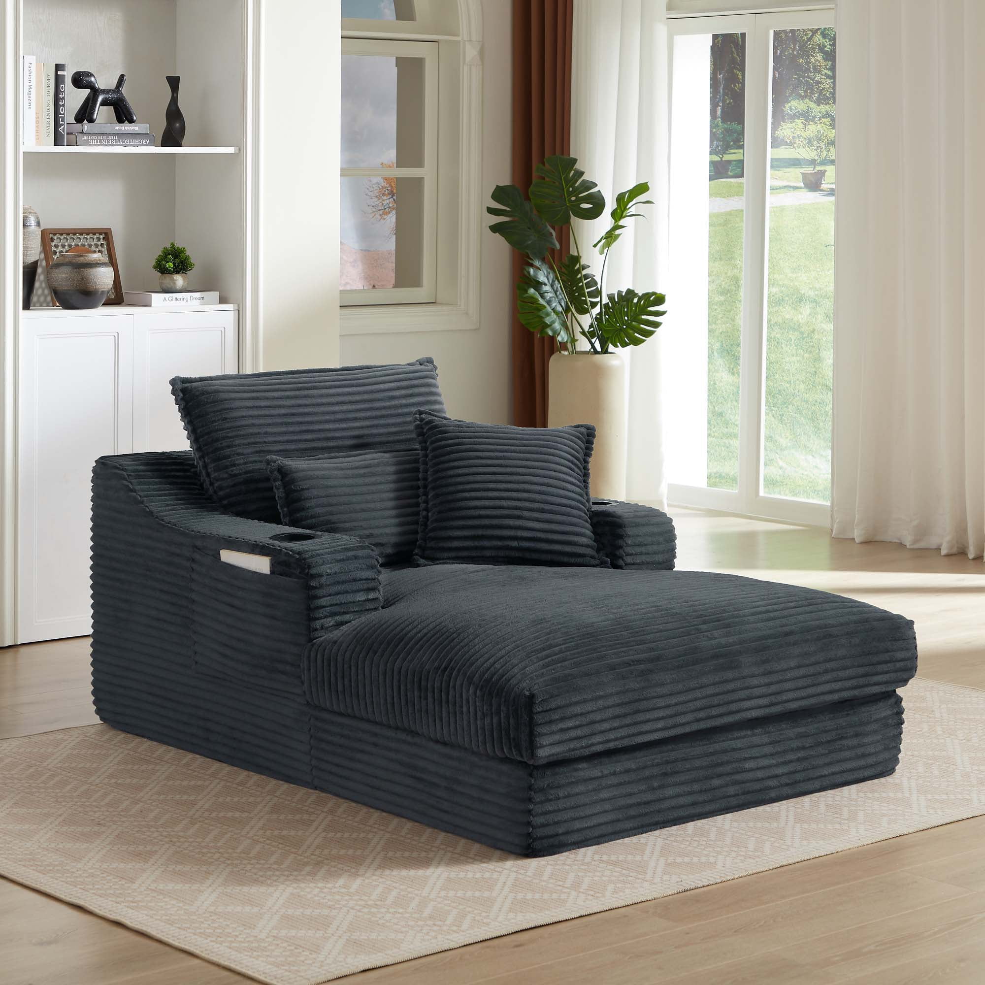 Miniyam 47 in Modern Chaises with Cushion, Dark Gray Compression Sofa Lounge Chair for Living Room, Bedroom, Apartment