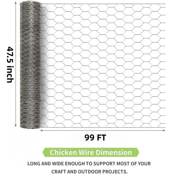 Miniyam 47 in x 99 ft Silver Galvanized Metal Hexagonal Mesh, 21-Gauge Wire, Rust-Resistant Garden Net, Suitable For Floral Arrangements, Chicken Wire, Handicrafts, Plant Protection