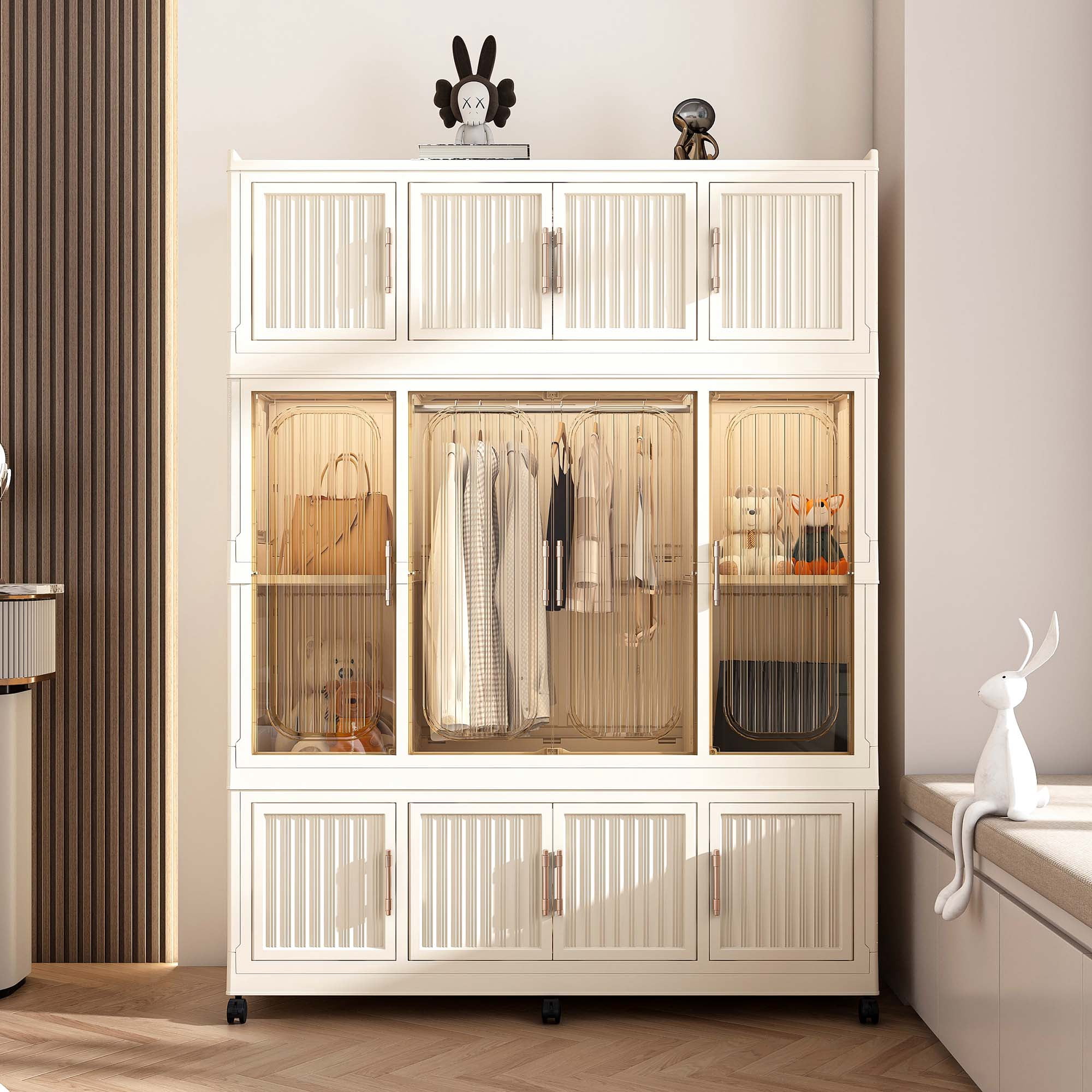 Miniyam 48.03" x 17.72" x 62.2" Includes 6 Hangers – Portable Wardrobe Closet with 12 Magnetic Doors – 12 Cubes, 1 Hanging Rod