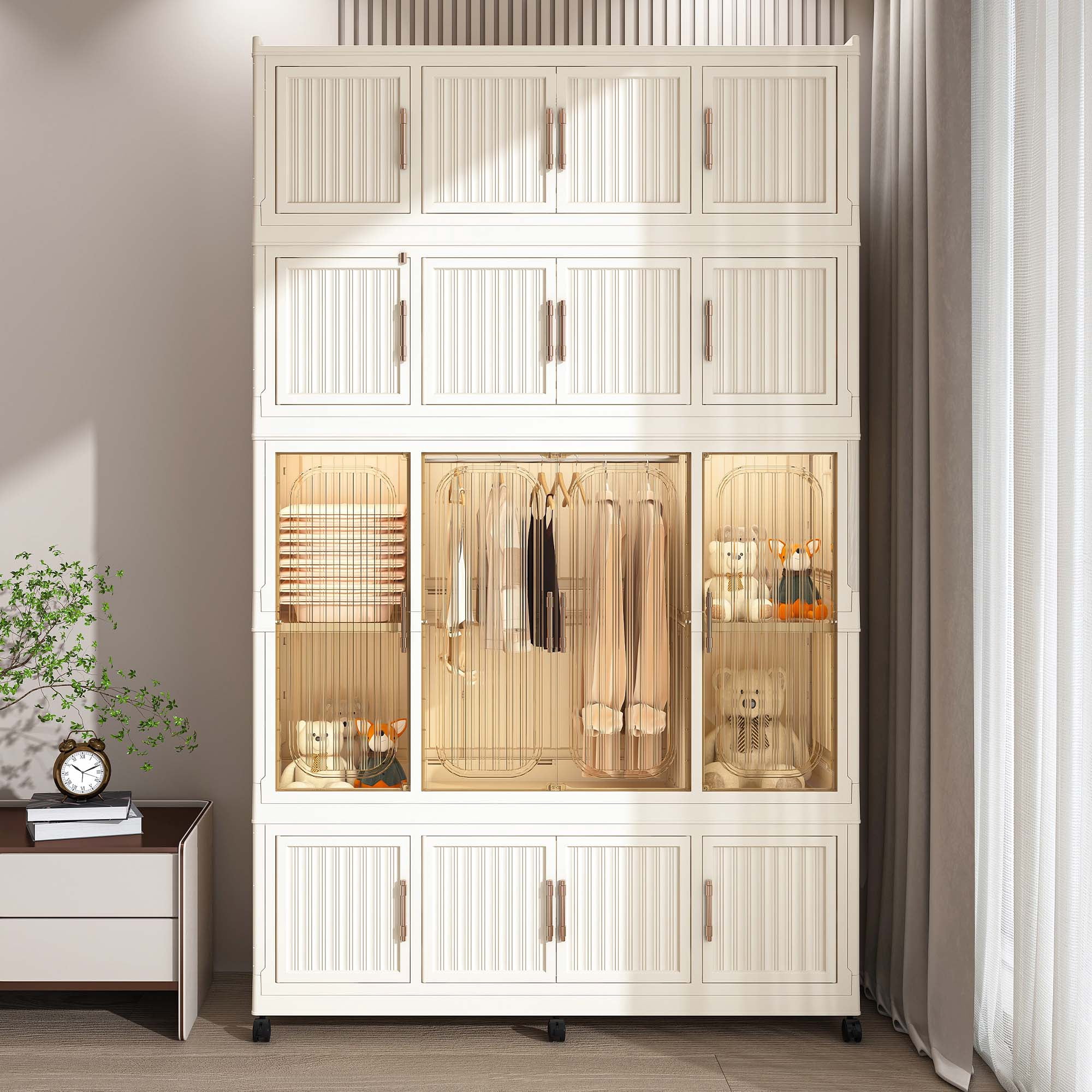 Miniyam 48.03" x 17.72" x 77.1" Includes 6 Hangers – Portable Wardrobe Closet – 17 Magnetic Doors with 17 Cubes & 1 Hanging Rod