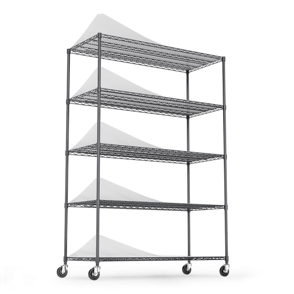 Miniyam 5-Tier Wire Shelving Unit with Wheels and feet, NSF Certified Adjustable Storage Rack, 6000 lb Capacity, Heavy Duty Steel, Black