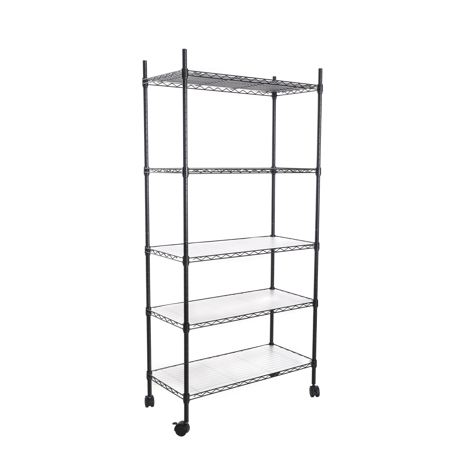 Miniyam 5 Tier Wire Shelf Unit with Casters, 750 lb Capacity, Black