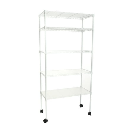 Miniyam 5 Tier Wire Shelf Unit with Casters, 750 lb Capacity, White