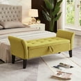 thumbnail image 1 of Miniyam WoodenLegs Velvet Tufted Hallway Bench with Storage, Green, 1 of 9