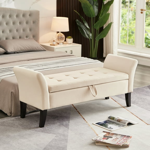 Miniyam 51.5" Tufted Storage Bench for Bedroom or Hallway, Beige