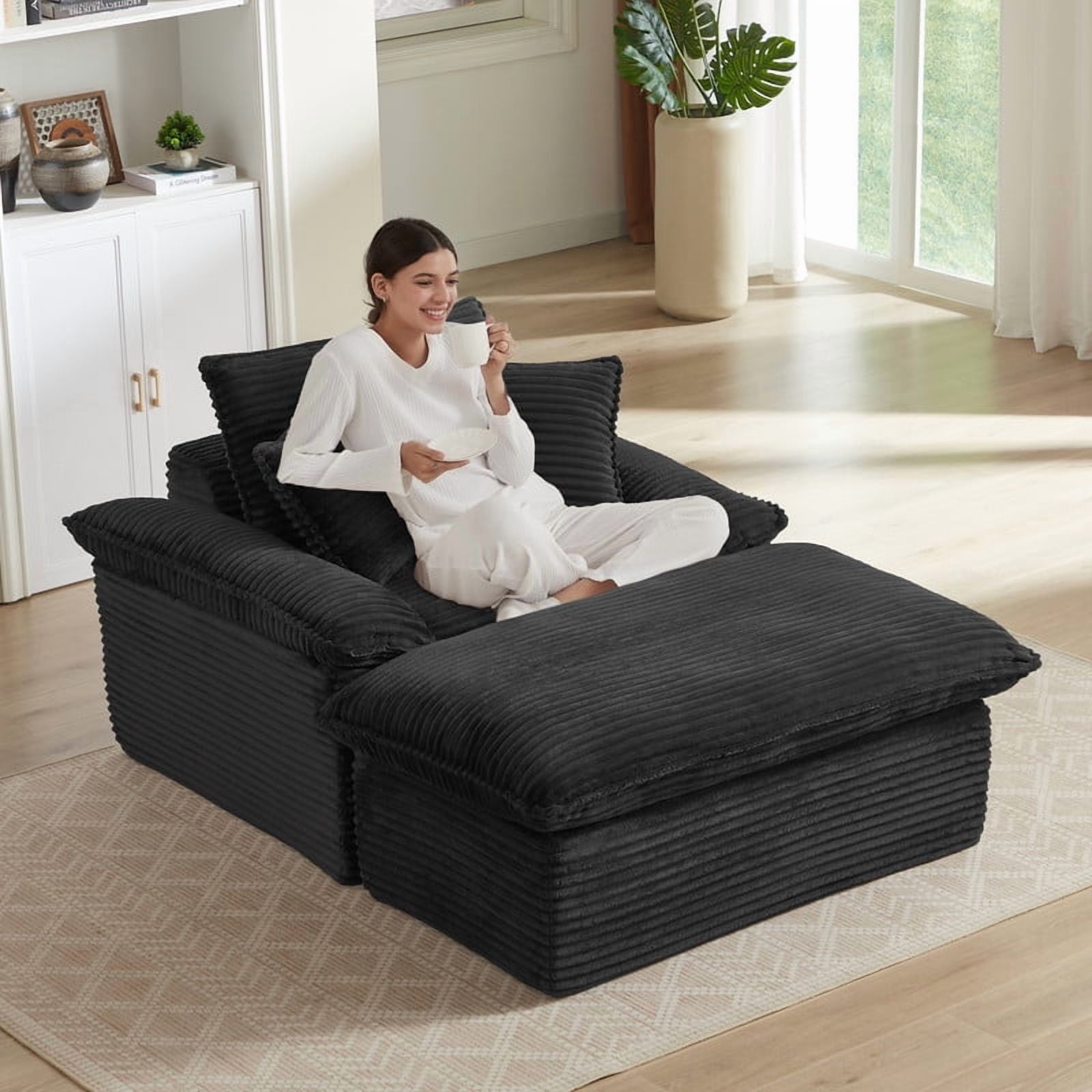 Miniyam 52 in Comfortable Cushioned Compression Single Seat Sofa with Footrest Design, Black Chaises for Living Room, Bedroom