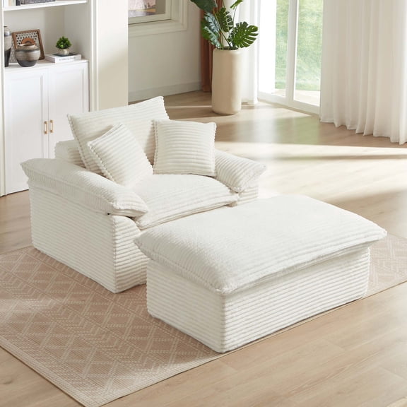 Miniyam 52 in Comfortable Cushioned Compression Single Seat Sofa with Footrest Design, White Chaises for Living Room, Bedroom
