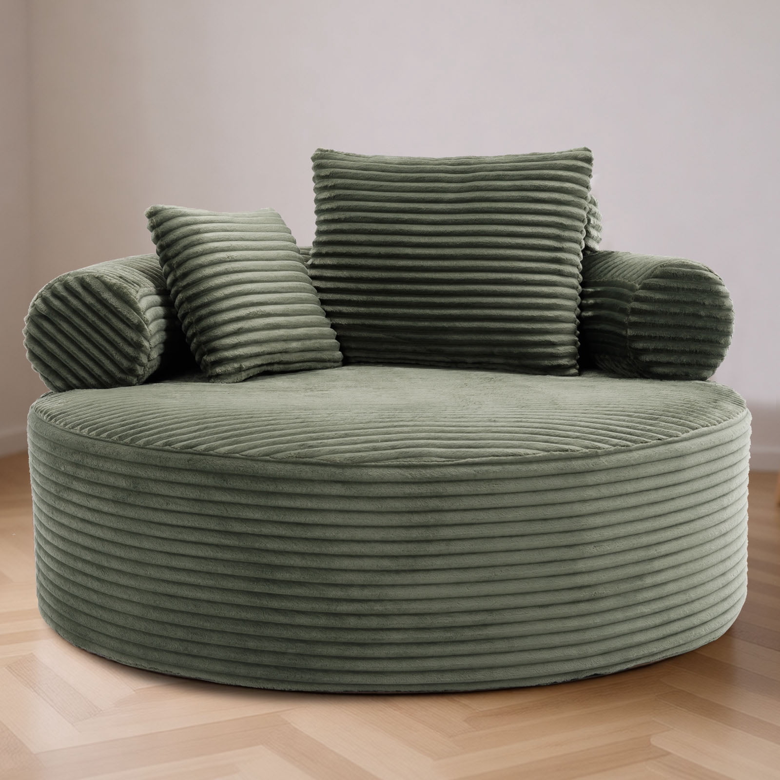 Miniyam 55.5" W Round Oversized Chaise Lounge Indoor with Memory Foam for Living Room, Cloud Couch with 3 Pillows, Green