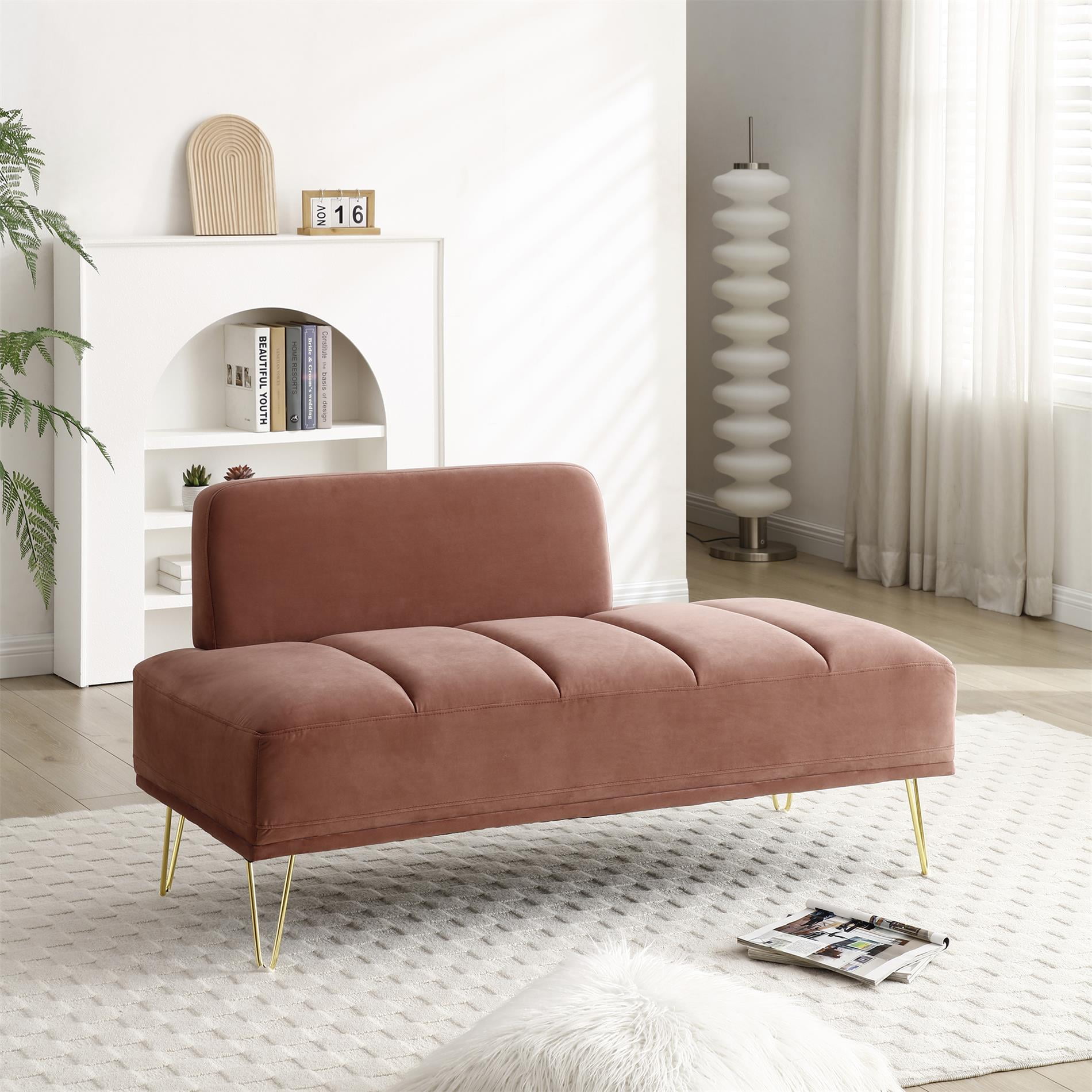 Miniyam 56.3"Modern End of Bed Bench,Velvet Upholstered 2 Seater Sofa Couch,Entryway Ottoman Bench,Rose