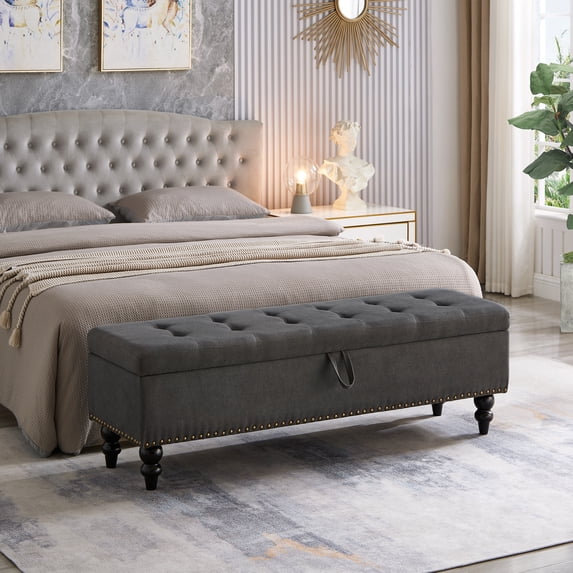 Miniyam 59" Storage Ottoman Bench, Storage Chest, Foot Rest Stool, Bedroom Bench for Living Room, Bedroom, Gray