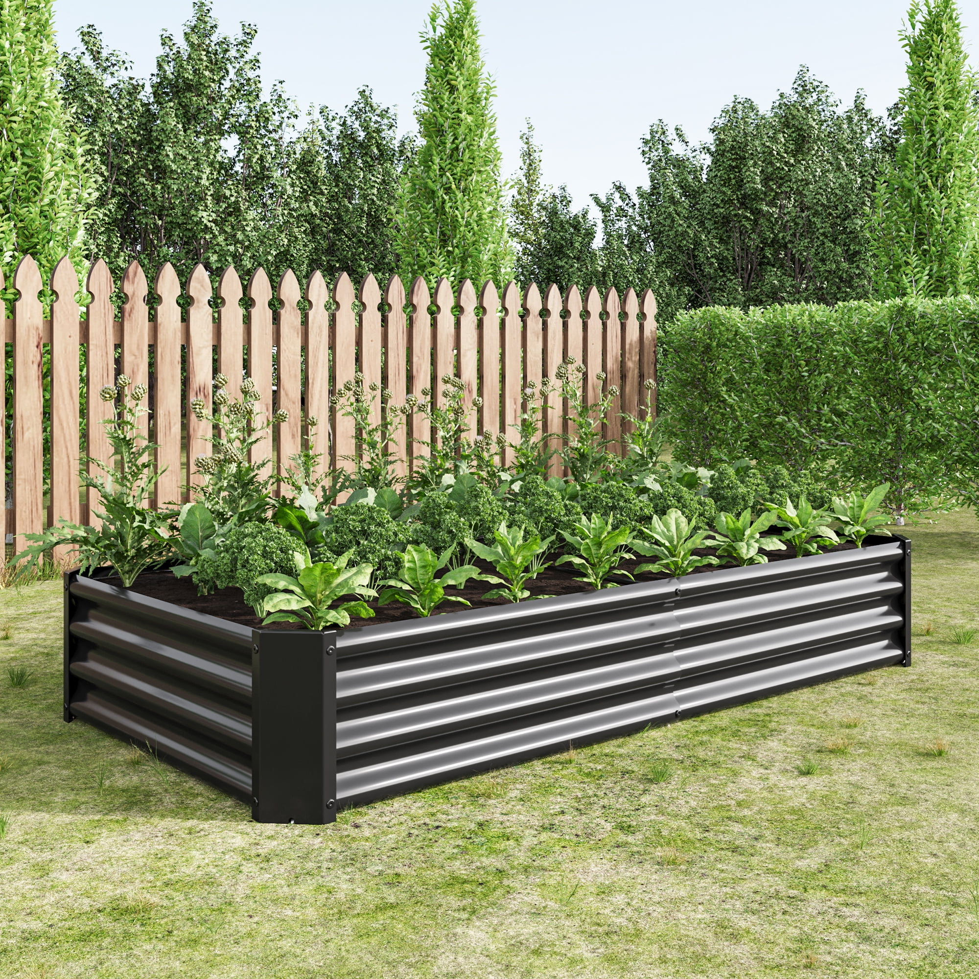 Miniyam 6×3×1ft Metal Raised Garden Bed, Rectangle Raised Planter for Flowers Plants, Vegetables Herb, Black