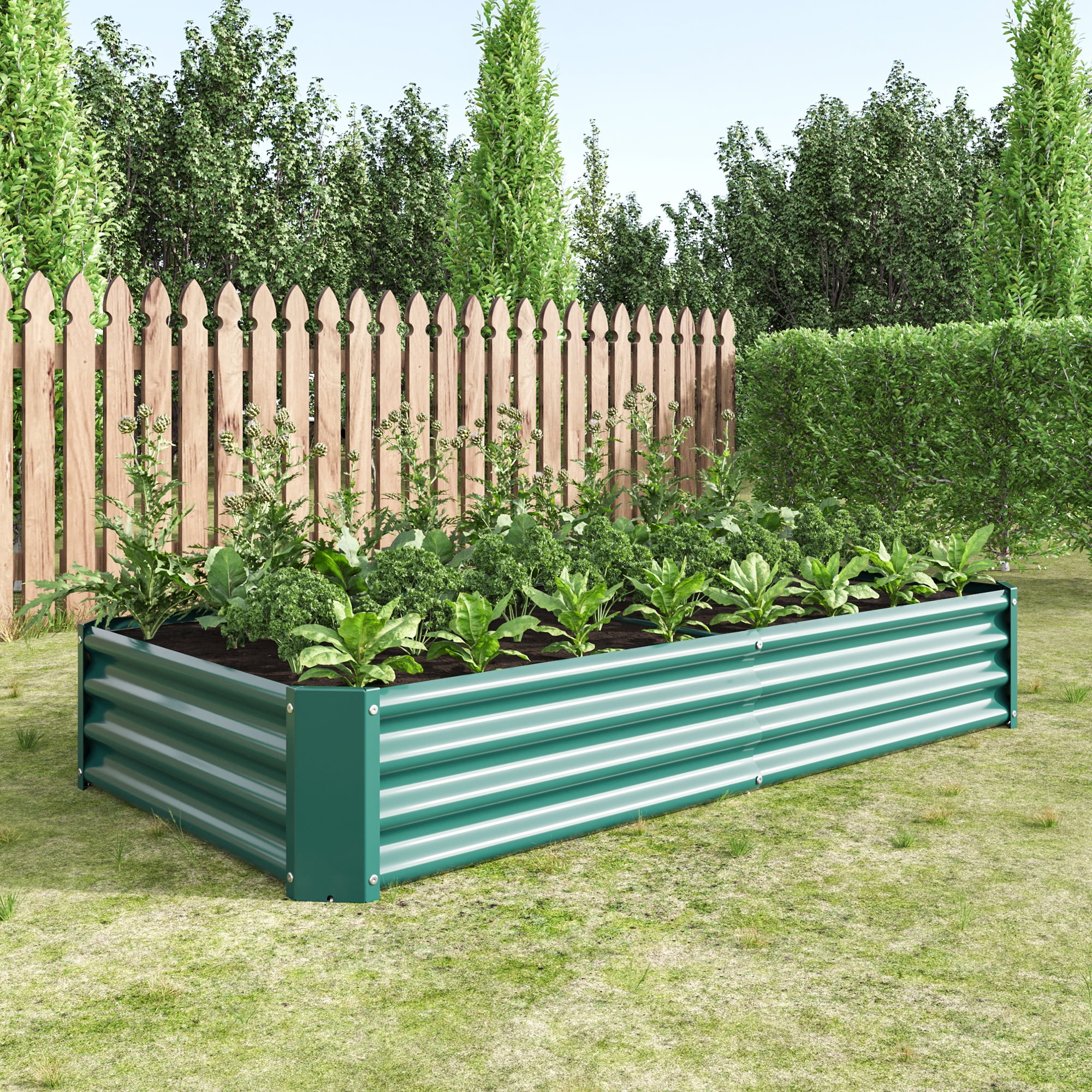 Miniyam 6×3×1ft Metal Raised Garden Bed, Rectangle Raised Planter for Flowers Plants, Vegetables Herb, Green