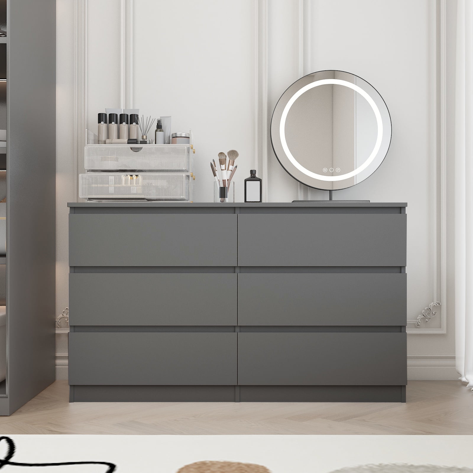 Miniyam 6-Drawer Dresser, Matte Waterproof Finish, Anti-Tip, Gray, Minimalist Design for Adults