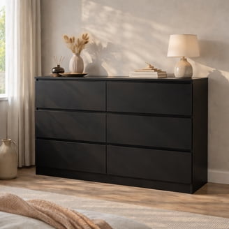 black 6 drawer dresser walmart Aunfebrco 6 Drawers Double Dresser Wood Storage Tower Cabinet for Bedroom, Modern Chests of Drawers Storage Organizer with Open Shelf&X Steel Frame,