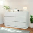 thumbnail image 1 of Miniyam 6 Drawer Dresser, Waterproof Wood Storage Cabinet with Matte Finish, Modern Minimalist Chest, White, 1 of 8