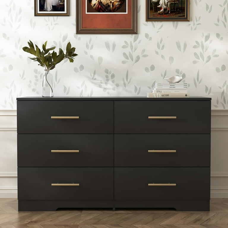 Miniyam 6-Drawer Dresser with Deep Drawers & Golden Handles for