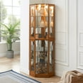 thumbnail image 1 of Miniyam 6 Shelf Corner Curio Display Cabinet with Lights, Glass Doors, Oak, 1 of 6
