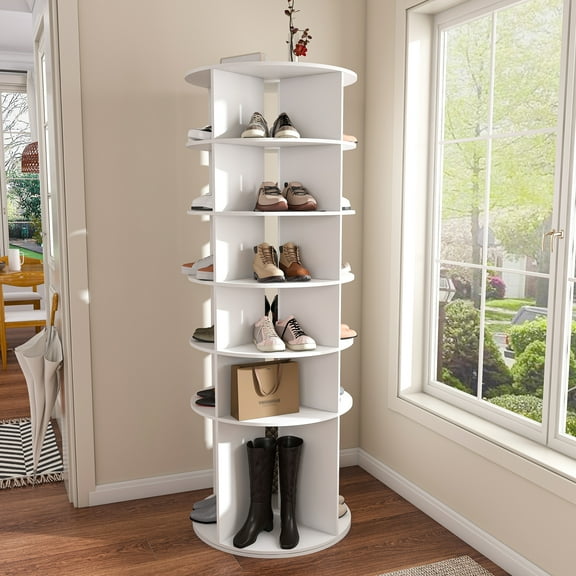 Miniyam 6-Tier Rotating Shoe Rack, Holds 24 Pairs, Space-Saving Design for Shoes & Accessories