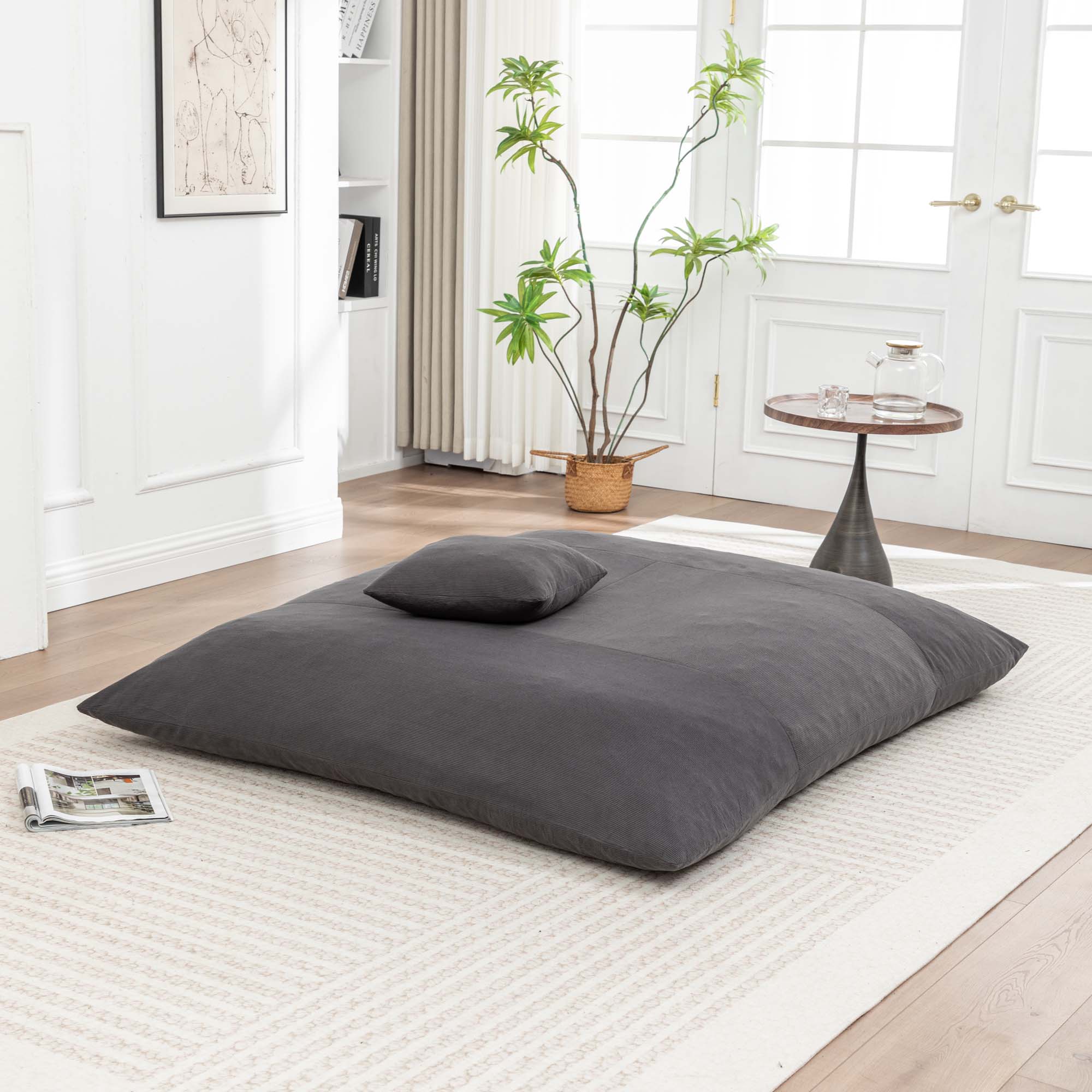 Miniyam 61" x 52" Floor Bean Bag Chair, Lazy Lounger for Living Rooms, Balconies, Leisure and Entertainment, Grey
