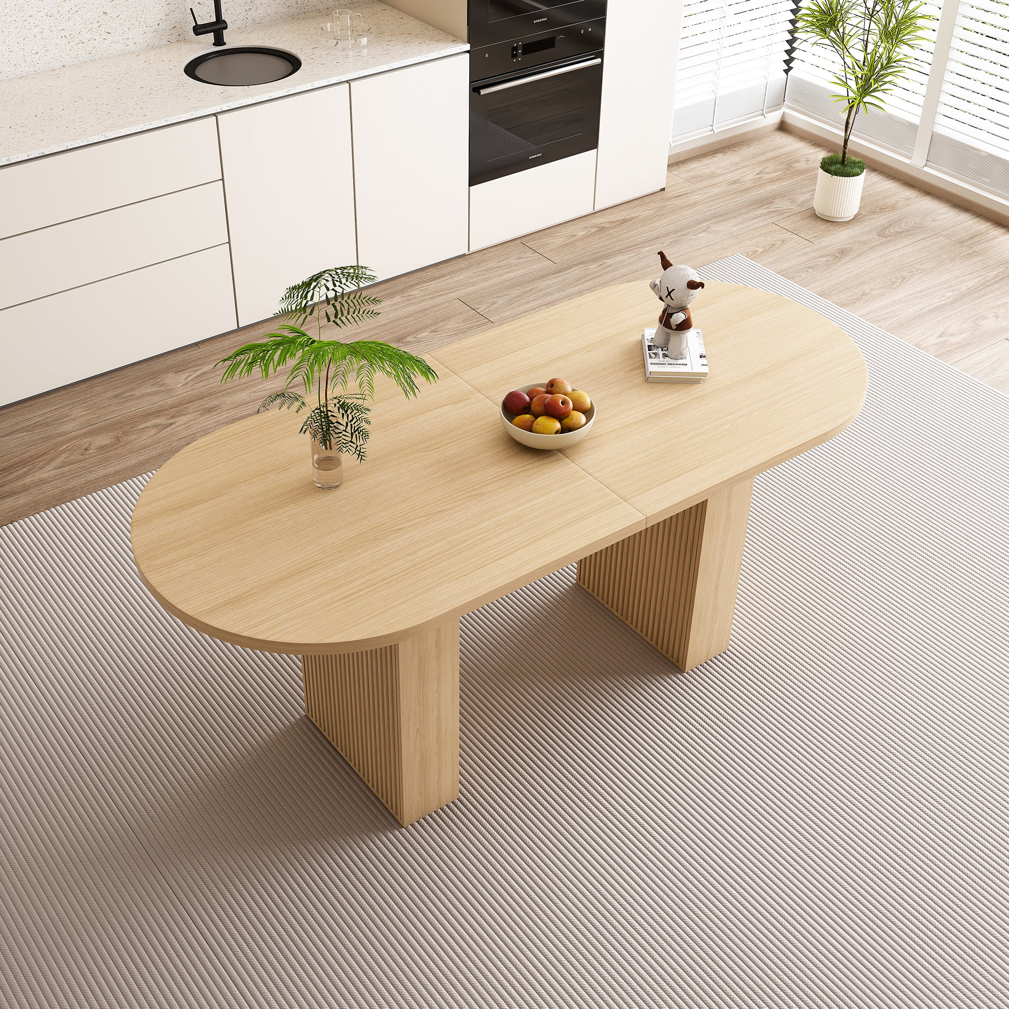 Miniyam 62.9" Oval Dining Table for 4–6, Contemporary Kitchen Table with MDF Veneer Top, Rounded ...