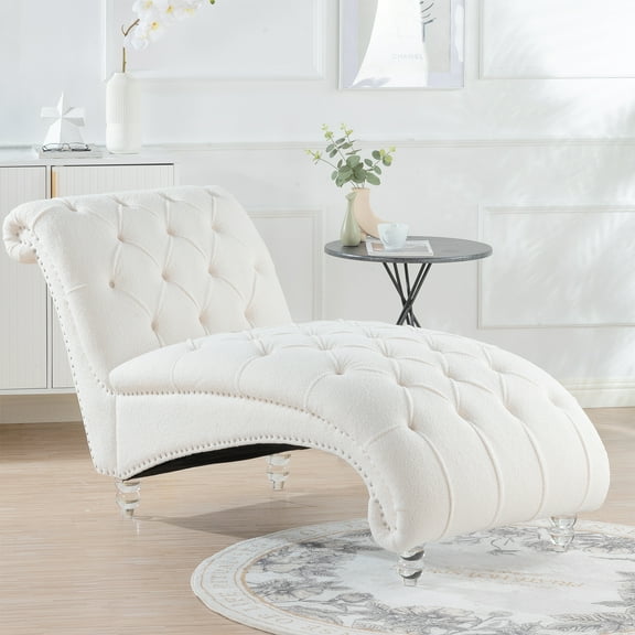 Miniyam 63.35" Fabric Tufted Armless Chaise Lounge, White