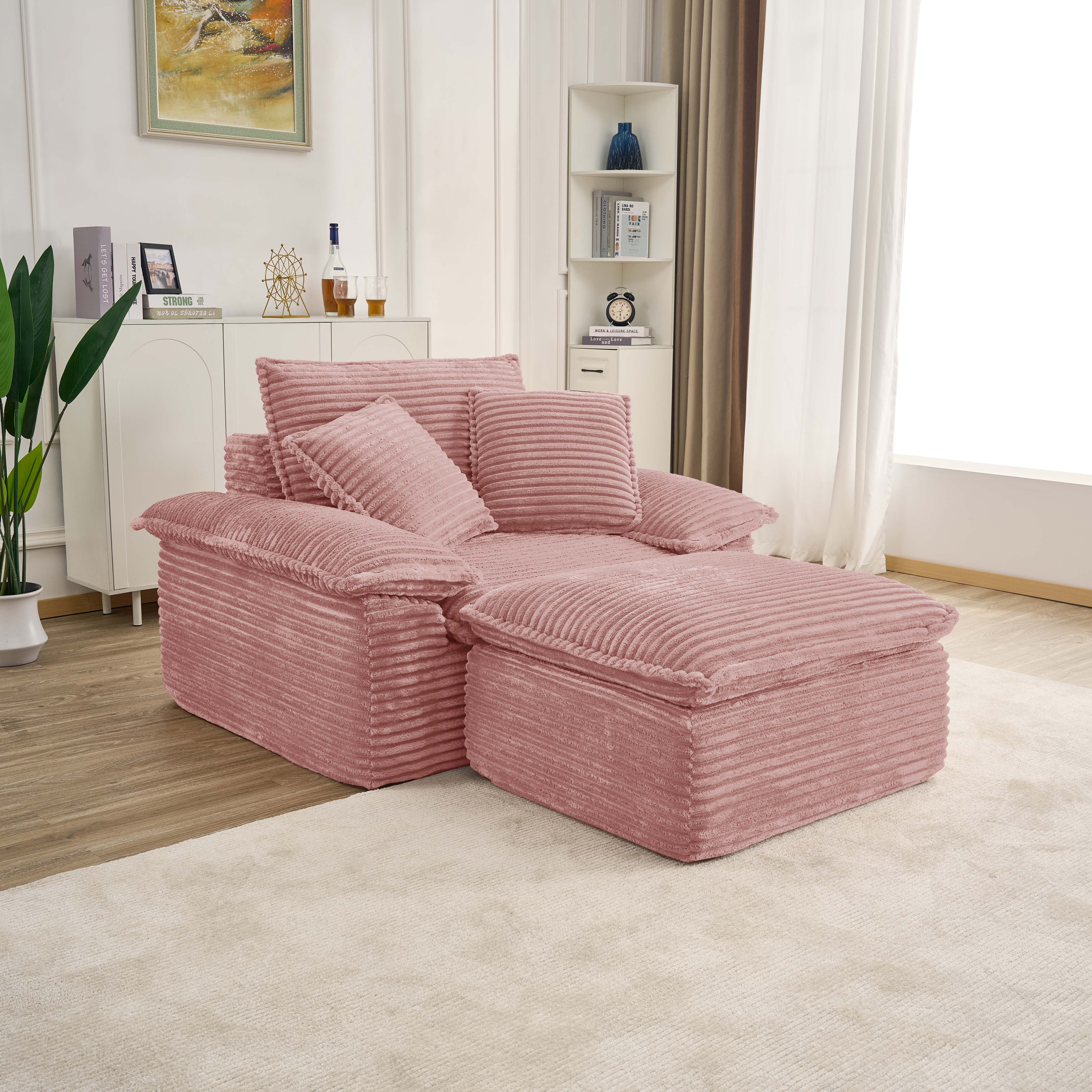 Miniyam 63" x 47" Oversized Chaise Lounge Chair Indoor with Thick-Cushioned Ottoman, Cloud-Like Comfort, No Assembly Required, Pink