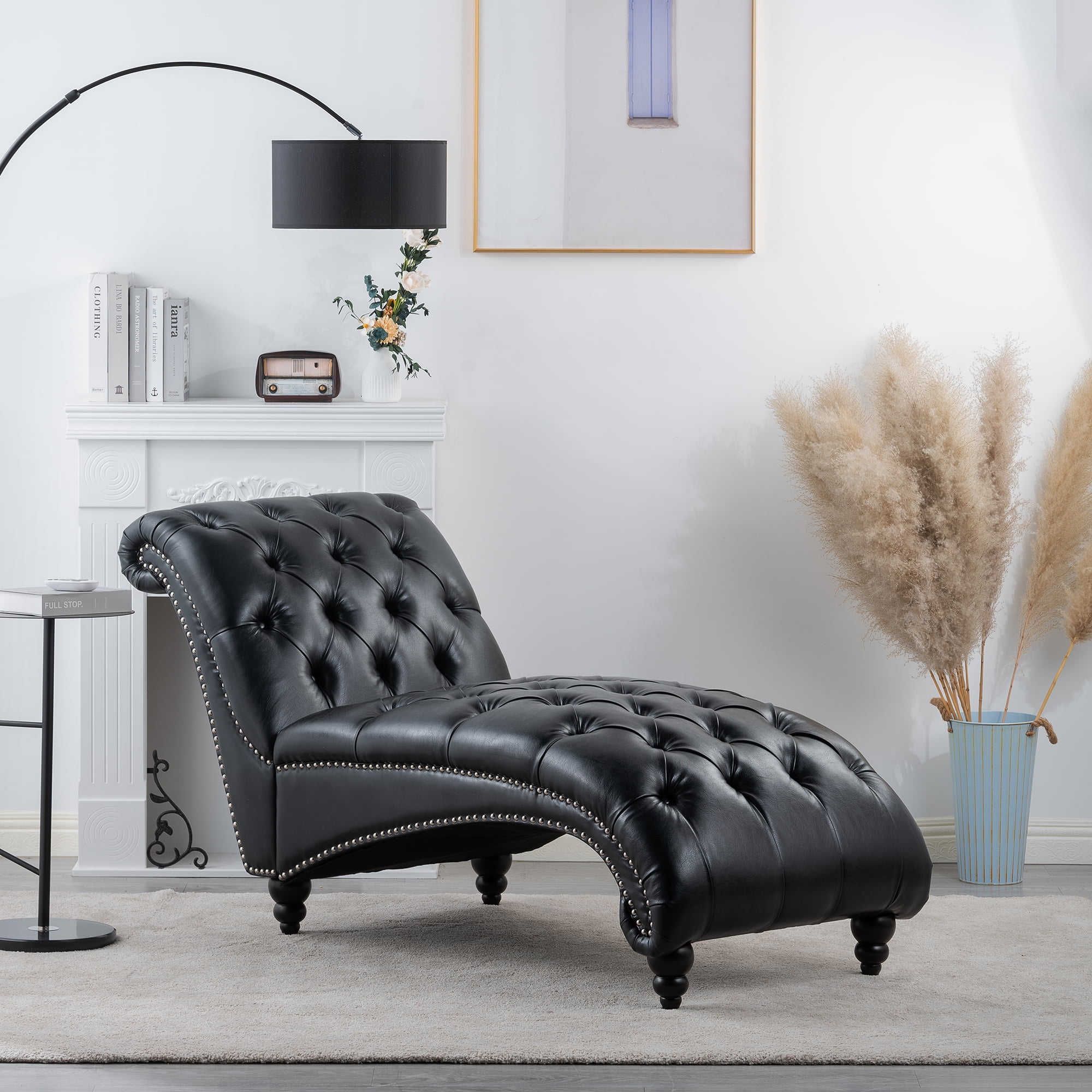 Miniyam 65.35" Tufted Armless Chaise Lounge, Black