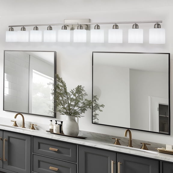 Miniyam 65 in 8 Light Chrome Vanity Light for Bathroom, Wall-Mounted Fixtures Over Mirror, E26, No Bulbs Included