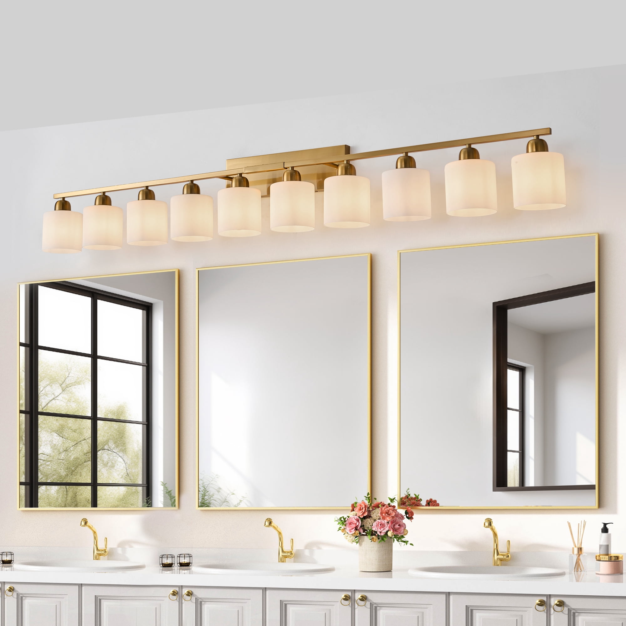 Miniyam 65 in 8 Light Gold Vanity Light for Bathroom, Wall-Mounted Fixtures Over Mirror, E26, No Bulbs Included