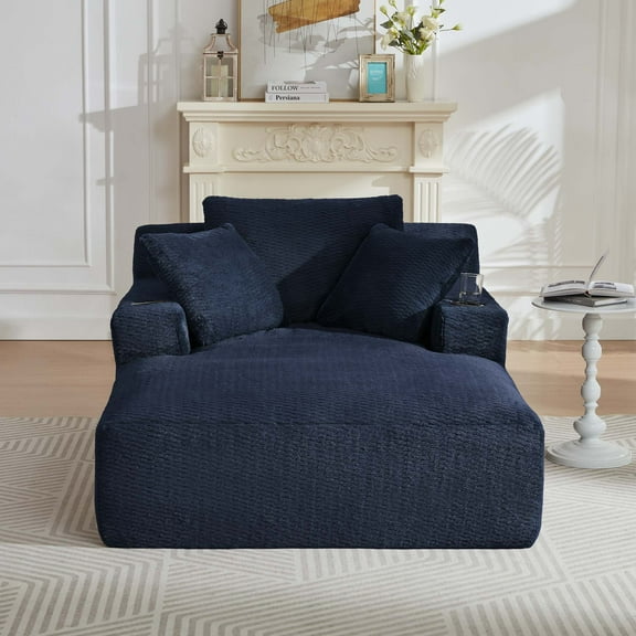 Miniyam 66 x 49 in Oversized Chaise Lounge Compression Chair No Assembly Required, Comfy Sleeper Sofa for Living Room, Office, Dark Blue