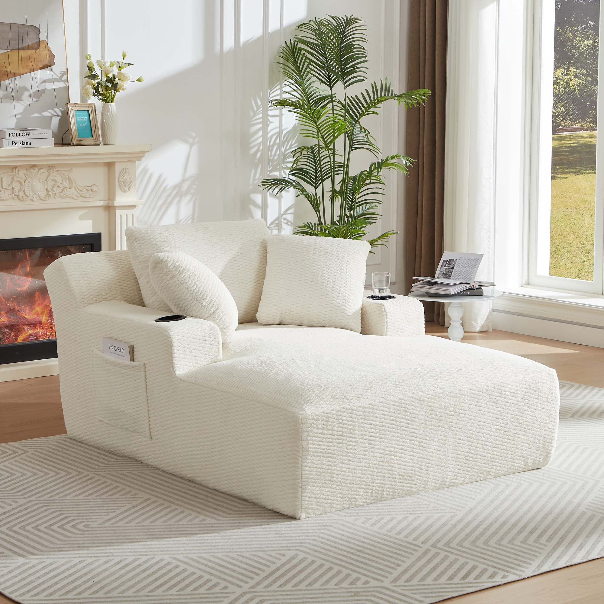 Miniyam 66 x 49 in Oversized Chaise Lounge, No Assembly Required Sleeper, Compression Sofa for Living Room, Bedroom, Cream