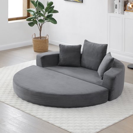 Miniyam 67" X 67" Convertible Sofa Corduroy Couch Bed For Apartment, Adjustable Futon Sofa No Assembly Compressed Sofa, Gray