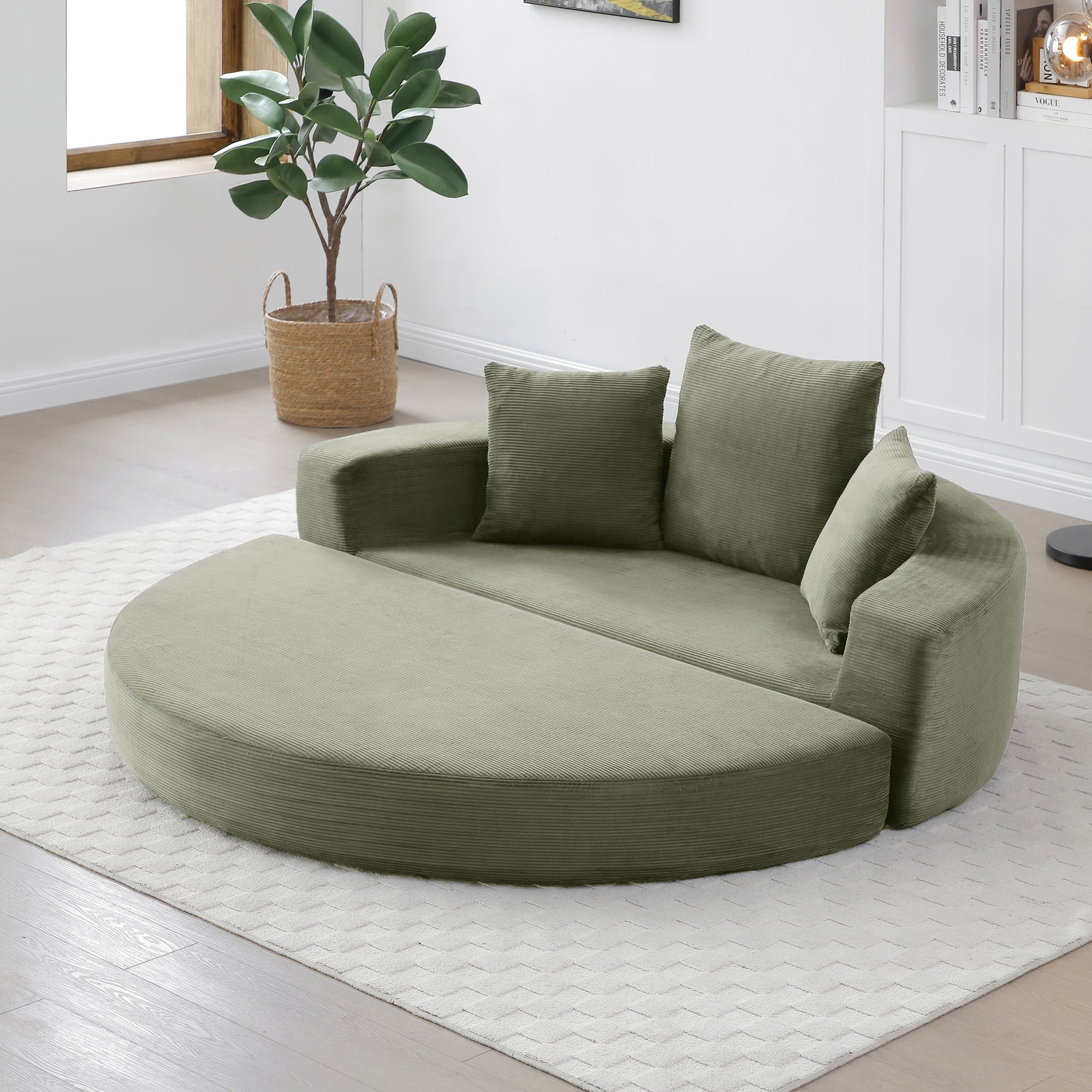 Miniyam 67" X 67" Convertible Sofa Corduroy Couch Bed For Apartment, Adjustable Futon Sofa No Assembly Compressed Sofa, Green