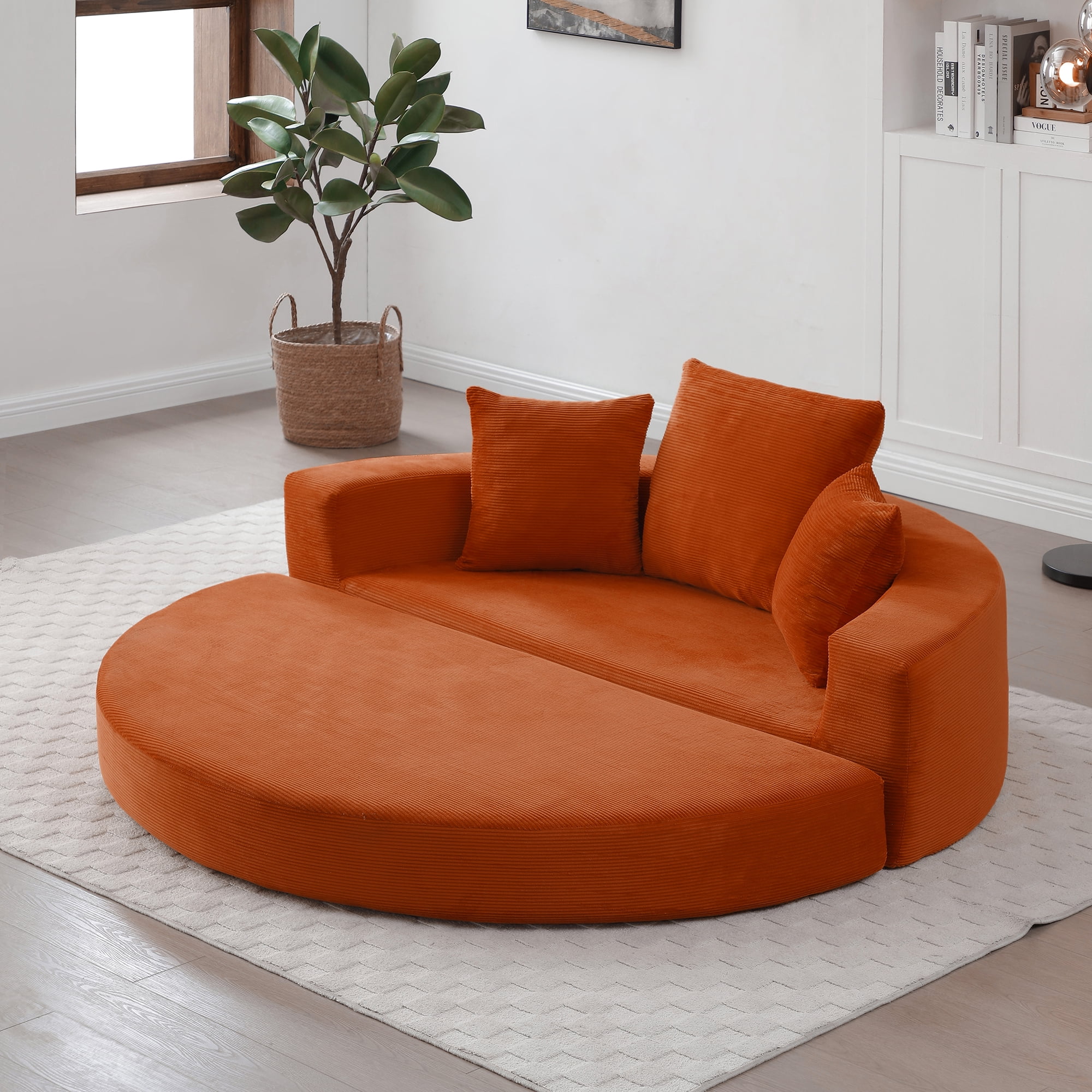 Miniyam 67" X 67" Convertible Sofa Corduroy Couch Bed For Apartment, Adjustable Futon Sofa No Assembly Compressed Sofa, Orange