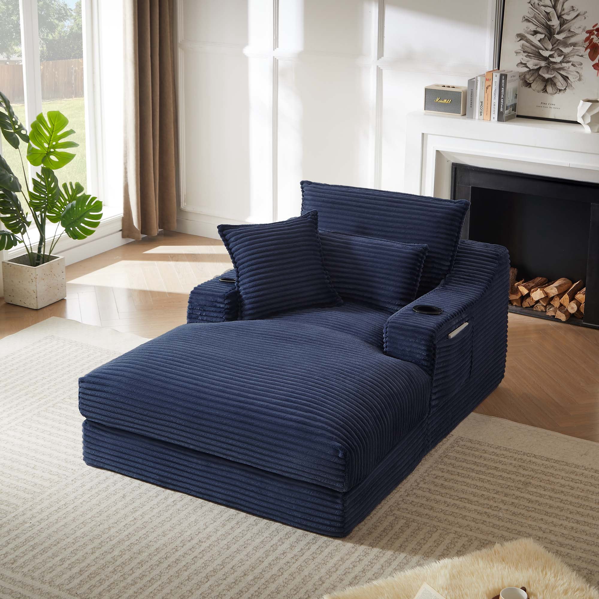 Miniyam 68" x 47" Chaises Indoor with Cup Holders & Side Pockets, Blue Compression Sofa Lounge, No Installation Required