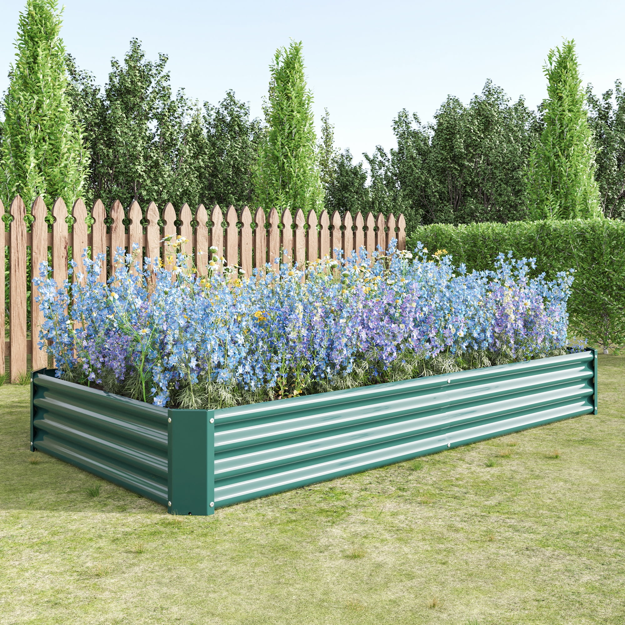 Miniyam 7.6×3.7×0.98ft Metal Raised Garden Bed, Rectangle Raised Planter for Flowers Plants, Vegetables Herb, Green