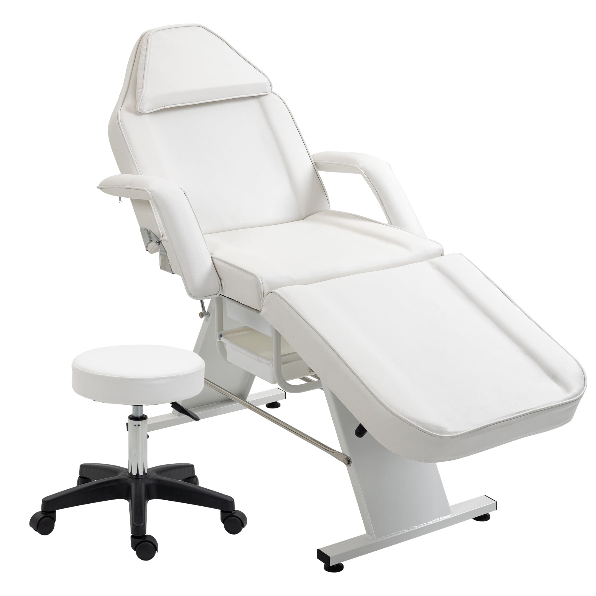 Miniyam 72.7" x 24.4" x 27.6" 3-in-1 Massage Bed & Tattoo Chair – 2 Trays, Hydraulic Stool, Adjustable 3 Sections – for Facial, Beauty, Barber – White