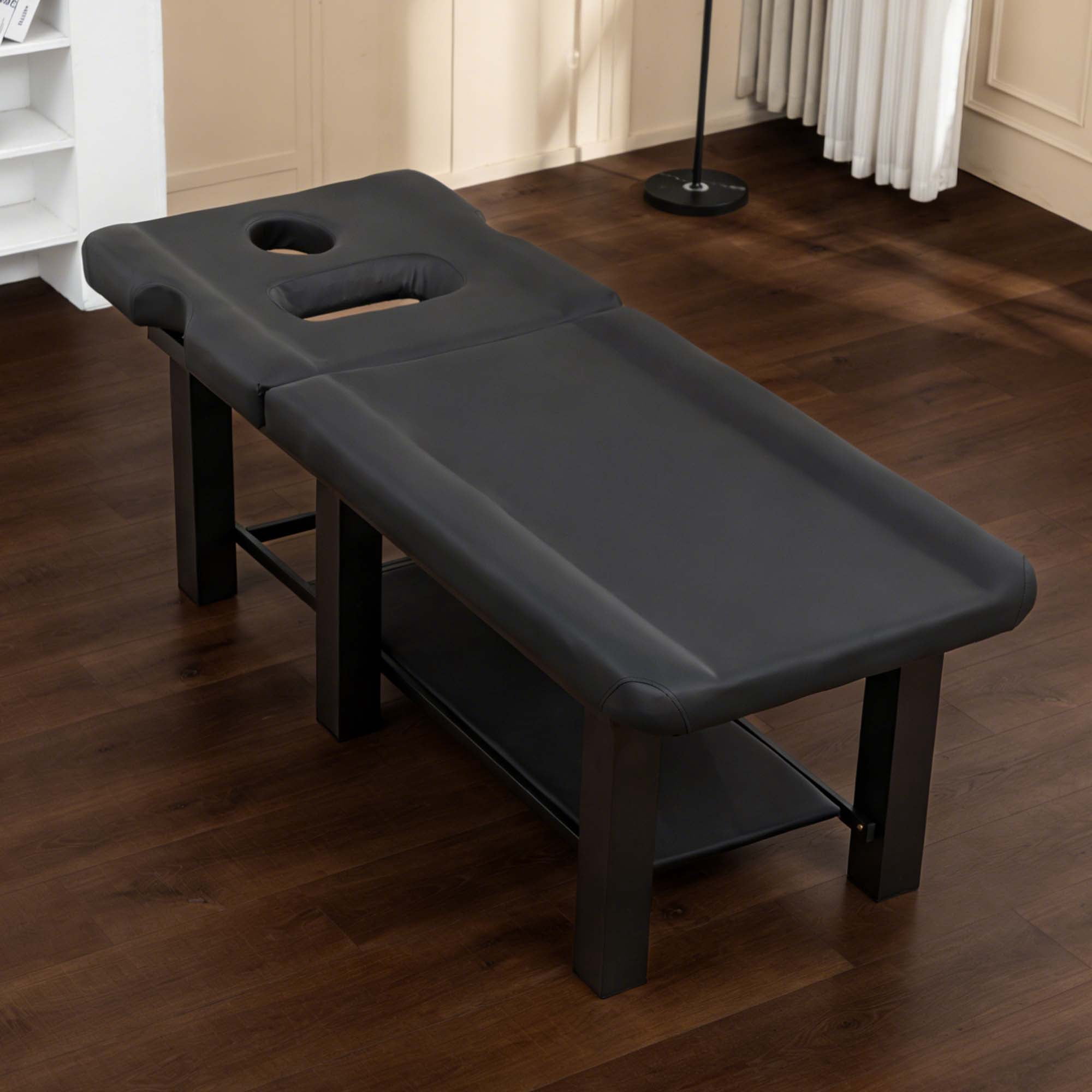 Miniyam 72.7" x 27.5" x 24.0" Massage Table – Adjustable Backrest 0-15°, Detachable Headrest, Bottom Storage, Waterproof Cushion, Steel Frame, 330 lbs – Black
