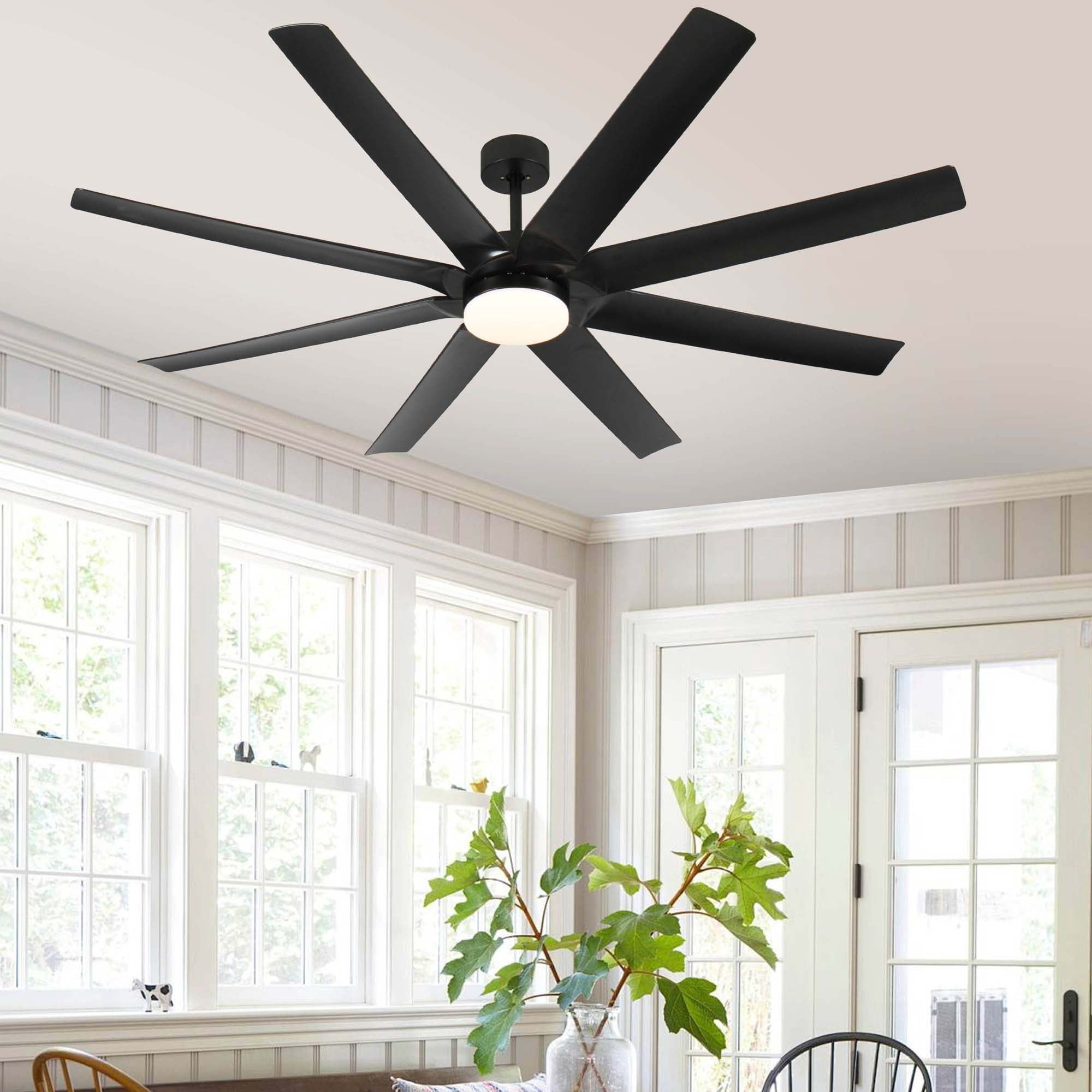Miniyam 72 inch Industrial DC Motor Ceiling Fan with light, Large Ceiling Fan with 8 Reversible Blades, 3 Downrods, 6-Speed Remote Control, Ceiling Fans for Porch/Garage/Shop, Black